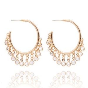 Elegant Gold Hoop Earrings Dangle Gems Clear NWOT